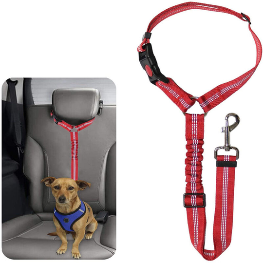 Dog Seat Belt, 2 in 1 Headrest Restraint Dog Car Seat Belt Pet Car Seat Belt Clip Buckle Tether for Large Medium Small Dogs, Red