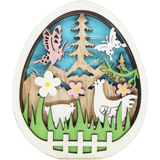 Wooden Easter Decoration - led Light Easter Egg Decoration - Wooden Egg Lamp with Chicken Rabbit