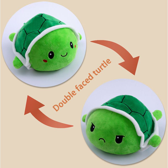 Sun Flowergb - Reversible Turtle Plush Toy, Sensory Toy for Stress Relief, Little Turtle Flip Plush Doll, Happy or Angry, Show Your Mood Without