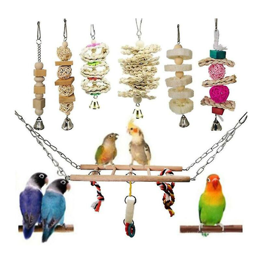 7 Pieces/set Of Parrot Toy Set Color Parrot Bird Accessories Supplies Habitat Pet Accessories Thsinde