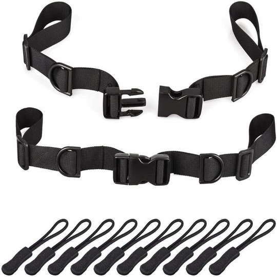 Backpack Chest Strap [2 Pack] Heavy Duty Adjustable Backpack Sternum Strap Chest Belt with 10 Pieces Zipper Pulls
