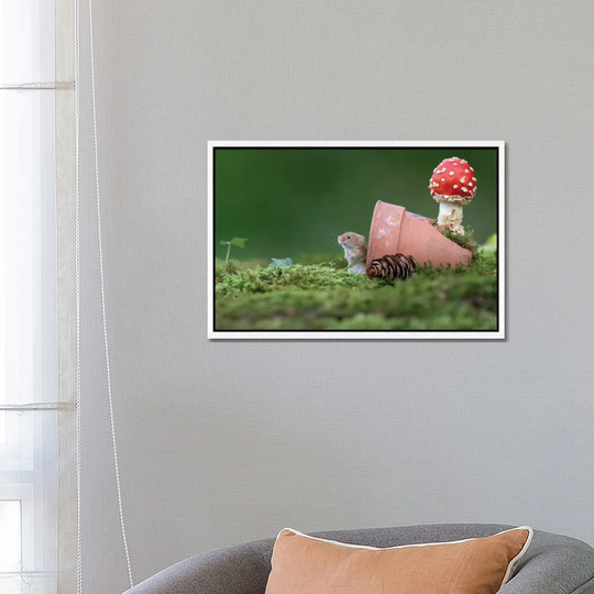 Waiting for Guests Harvest Mouse by Dean Mason - Photograph Print on Canvas