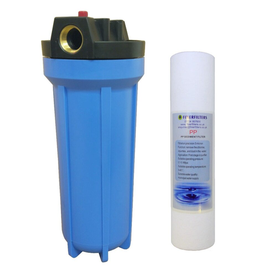 10" Standard Blue Water Filter Housing with 3/4" Ports, PRV & 5 Micron Sediment Filter