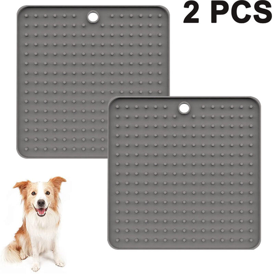 Dog Lick Mat, 2 Pack Lick Pad, Pet Boredom Buster Slow Feeders, Calming Mat for Anxiety Relief, BPA-Free Food Grade Silicone Puppy Treat Mat, gray