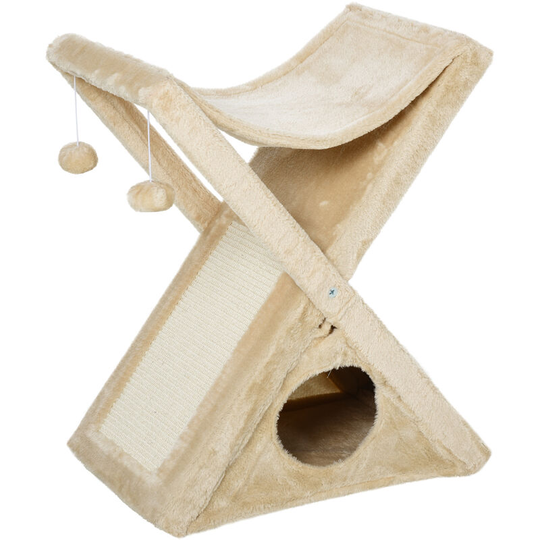 Plush Folding Cat Tree Play Rest Activity Tower w/ Scratching Post Yellow - Yellow - Pawhut