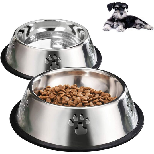 Perle Rare - 2 Stainless Steel Dog Bowls, Dog Feeding Bowls, Dog Plate Bowls with Rubber Base, Small and Medium Pet Feeder Bowls and Water Bowls