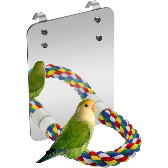 Bird Mirror Perches Rope for Cage Parrot/Budgies/Small Birds/Cockatiels/Parakeet Colorful Stand Toy