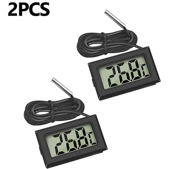 Mini lcd Digital Thermometer Temperature with Temperature Sensor for Fridge Freezer Aquarium 2m Long, (2X Black) - Muff