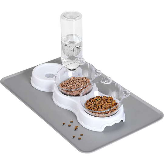 Elevated Cat,Feeders and Drinkers for Cats,3 in 1 Cat Bowls,with Mat Dog Bowl,Tilted at 15° Anti-Vom