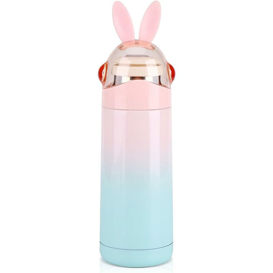 350ML Cute Rabbit Cartoon Kids Vacuum Insulated Cup Stainless Steel Hot Water Bottle Travel Cup(Pink)