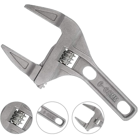 Bearsu - Wrench Adjustable, 6-68mm Large Opening Wide Jaw Aluminum Alloy Wrench with Short Handle Ultra-Thin Shifting Spanner Tap Plumbing Basin