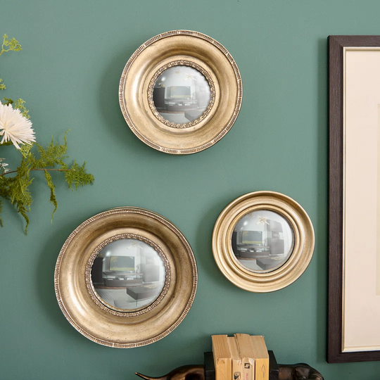 Boho Round Metal Framed Wall Mounted Accent Mirror in Gold