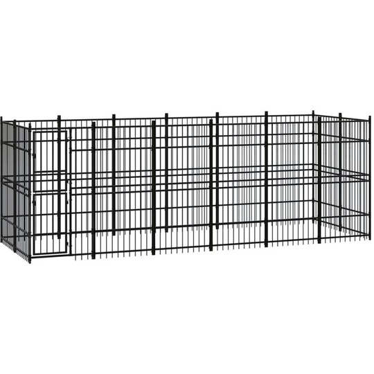 Outdoor Dog Kennel Steel 11.06 m² Vidaxl Black