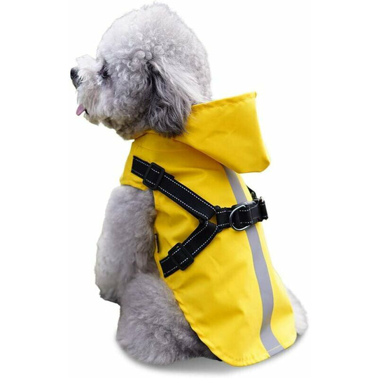 Dog Raincoat with Harness, 100% Ultralight Hooded Raincoat Reflective Breathable Raincoat for Small Medium Dogs Yellow m