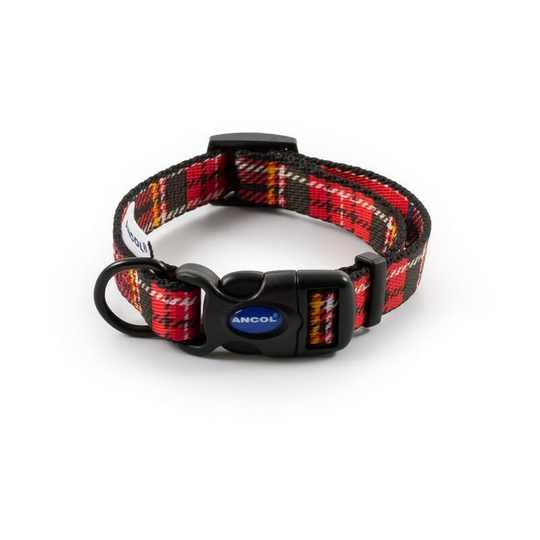 Ancol Tartan Dog Collar (20cm - 30cm) (Red) - Red