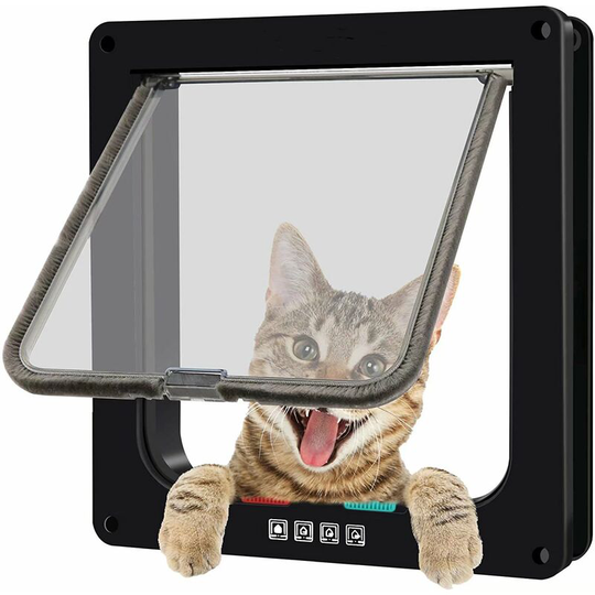 Magnetic cat flap with swing door and 4-way lock for cats, kittens and puppies (m, black, 19.7 * 19.5.3 cm) - Litzee