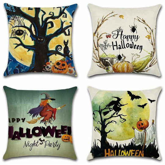 Halloween Decorations Cushion Covers 18' x 18' Set of 4 Halloween Decorations Clearance Trick or Treat Farmhouse Pumpkin Bat Cushion Cover for Sofa