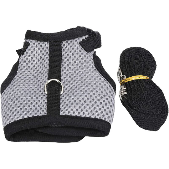 Modou - Hamster Chest Strap Gray Mesh Small Animal Traction Harness Breathable Small Animal Traction Vest Leash Small Animal Walking Rope Supplies