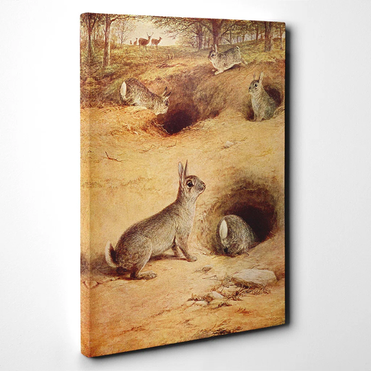 'Vintage Rabbits' by Painting Print on Canvas