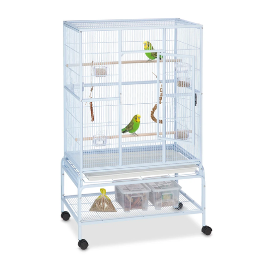 Jimenez 137Cm Steel Flat Roof Top Aviary Bird Cage with Wheels