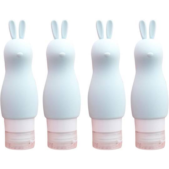 4pcs silicone travel sub-bottle, mini cute animal small sub-bottle Rabbit light blue