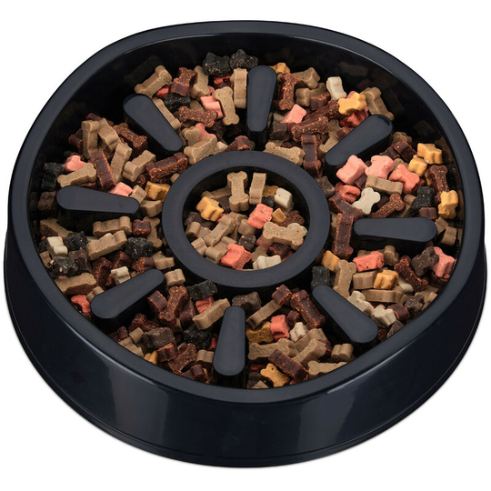 Foraging Feeding Bowl for Slow Eating, Cats & Dogs, Bloat Stop Dish, Dishwasher-Safe, Black - Relaxdays