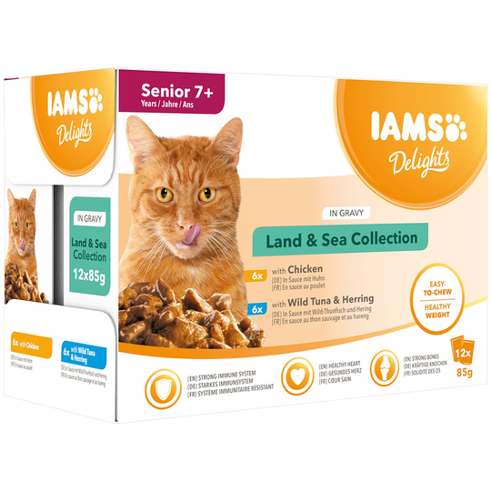 IAMS Delights Senior Land & Sea Collection in Gravy - 12 x 85g