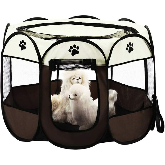 Foldable Pet Tent, 8 Panel Mesh House, Puppy Playpen Kennel for Dog, Cat and Rabbit(Brown,S)