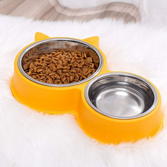 Cat Dog Bowl,Easy to clean stainless steel non-slip double bowl Suitable for kittens or adult cats.