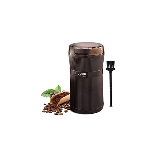 Coffee Grinder with Brush, UUOUU 200W Washable Bowl Spice Grinder with Stainless Steel Blade for Seed Bean Nut Herb Pepper & Grain, Lid Activated Sa