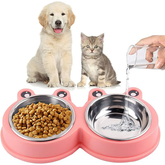 Einemgeld - Non-Slip Dog and Cat Bowl, Double Silicone Feeding Bowls, Food Bowl, Apply for Small Dog and Cat Diet, Stainless Adjustable Pet Double