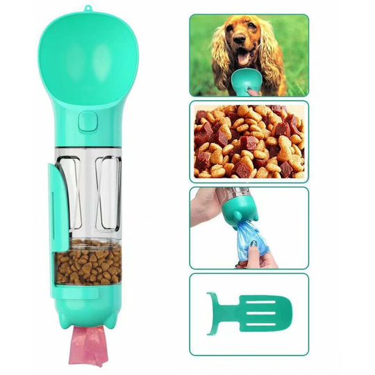 Bottle of water for dog to walk, 300 ml pets drinking cup with shitty bag, shovel, dog food, cats, blue