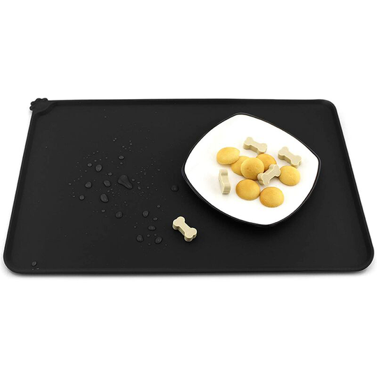 Silicone Dog Cat Feeding Mat, Non-Slip Pet Feeding Mat, Waterproof Bowl Mat for Dog Cat Black