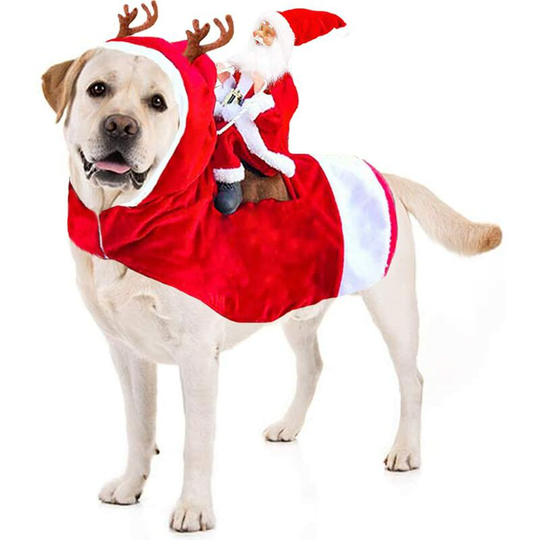 Pet Christmas Costume Running Santa Riding on Dog Pet Cat Costumes Christmas Costumes Santa Claus Dog Costume(L)