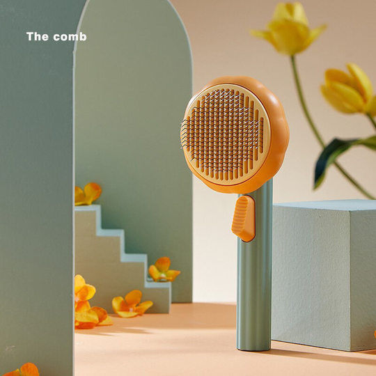 Muff - Self-cleaning pet comb stainless steel needle comb, cleaning brush, pet daily necessities(pumpkin type, pumpkin color)