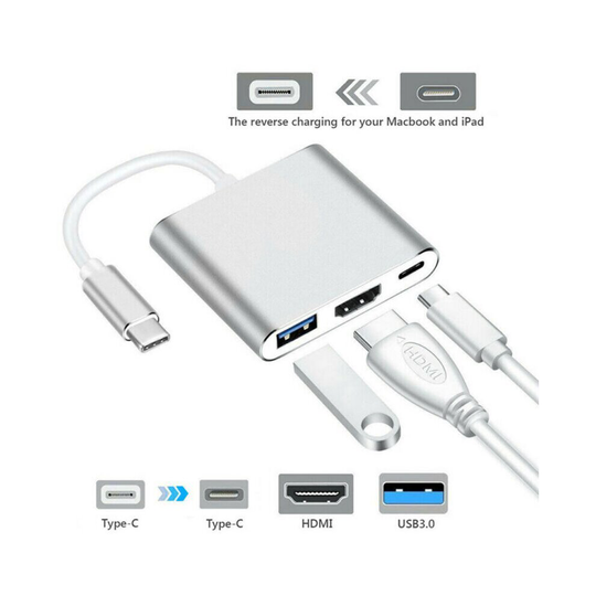 3 IN 1 Type-C 3.0 to 4K HDMI + USB-C HUB Adapter Converter For MacBook Pro