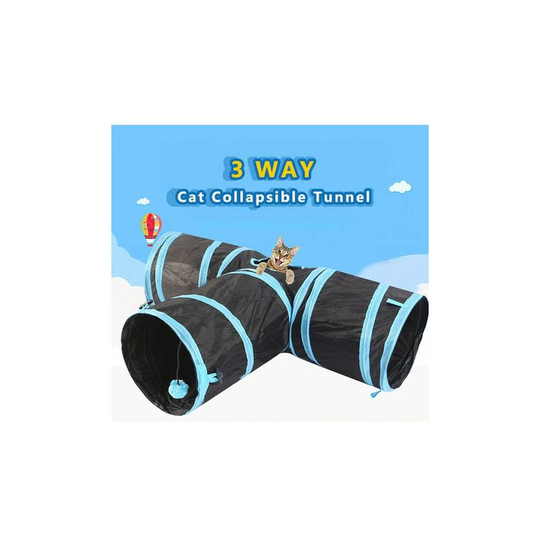Cat tunnel, three exits, 24 cm in diameter, black and blue