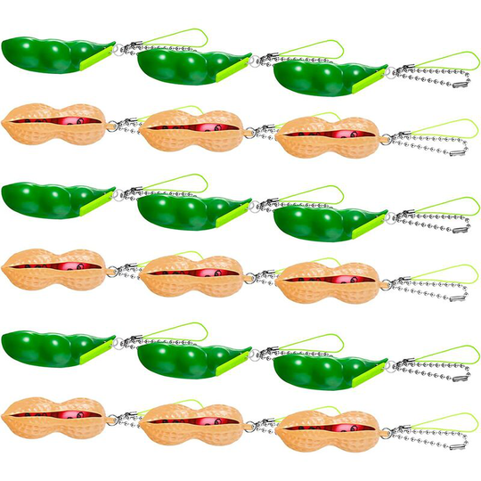 Briday - 18 Pieces Peanut Peas Squeeze Toy Funny Edamame Soybean Keychain for Reducing Stress Fidget Toy for Backpack Phones Silicone Anxiety Stress
