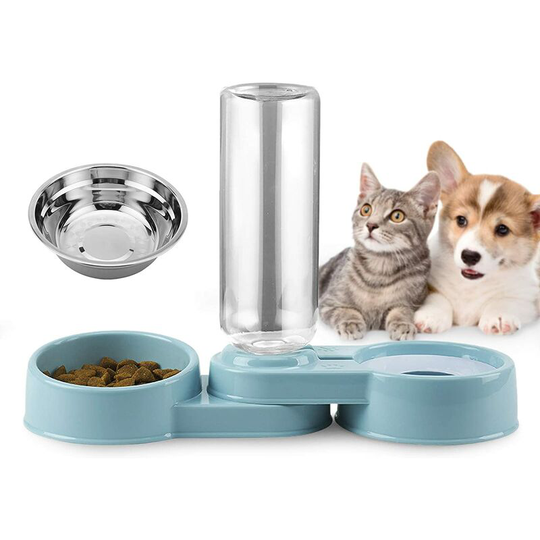 Cat and dog bowl with automatic water dispenser, bowl and removable stainless steel kettle, suitable for cats and puppies