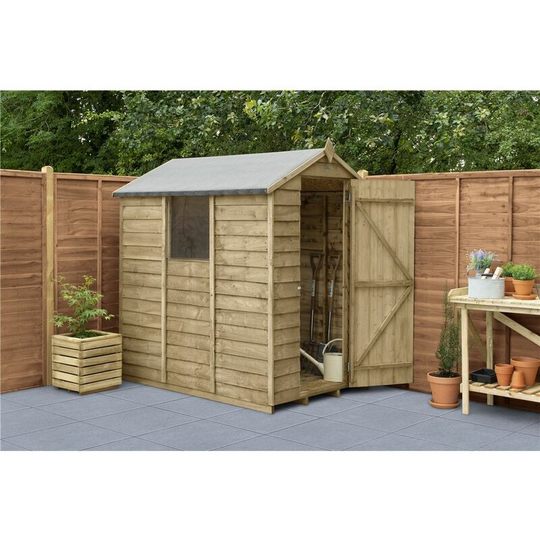 Worcester Pressure Treated Overlap(f) - 6ft x 4ft Pressure Treated Overlap Apex Wooden Garden Shed With 1 Window (1.8m x 1.3m) - Modular (core)