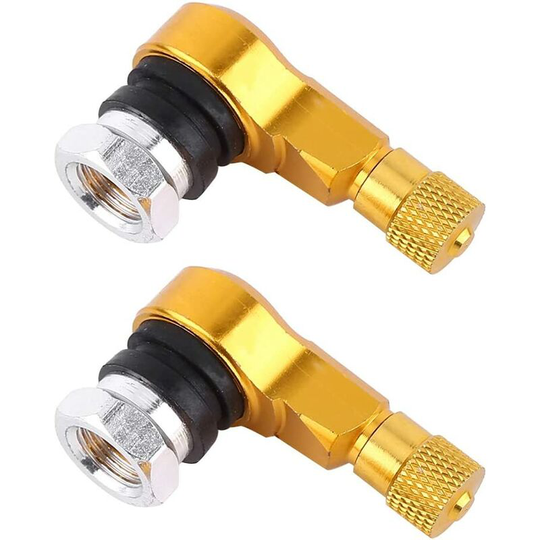 2pcs 11.3mm Motorcycle Wheel Tire Valves, Tire Valves, Tire Valve Extension Adapter, Universal 90 Degree Tire Valve Stem Cover Adapter (Golden)