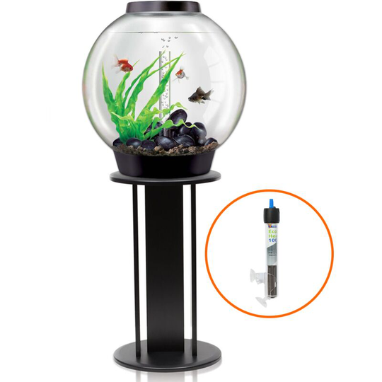Biorb - Classic 30L Aquarium in Black with Standard led Lighting, Black Stand and Heater Pack