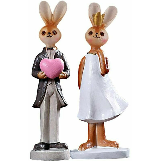 Monly - 5.5 Inch Small Couple Carved Bunny Statue Hand Painted Cute Rabbit Statue Indoor Table Top Desk Cabinet (BunnyLover)Other Decoration for