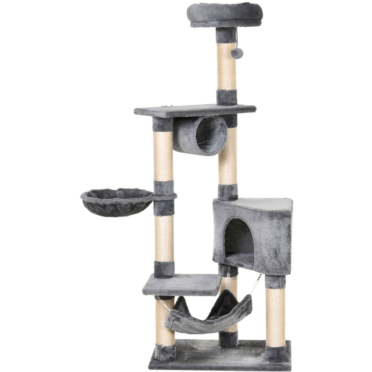 150CM Cat Tree Tower Kittens Activity Stand House Scratching Posts - Grey - Pawhut