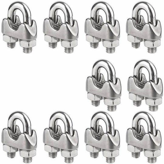 10 Pieces M4 clamp clamps 304 Stainless Steel U-clamps for Tightening Steel Cables for Industry, etc. Soekavia