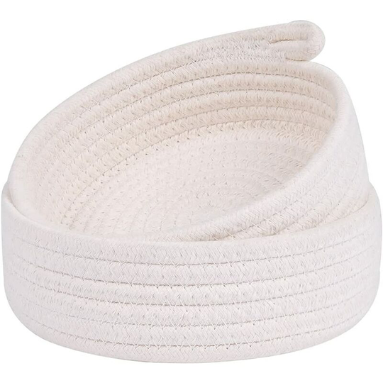 Small Basket Set of 2 Mini Woven Baskets Round Cotton Rope Basket Little Storage Baskets for Bins Organizer for Nursery Room Decor Kid-White-2Pack