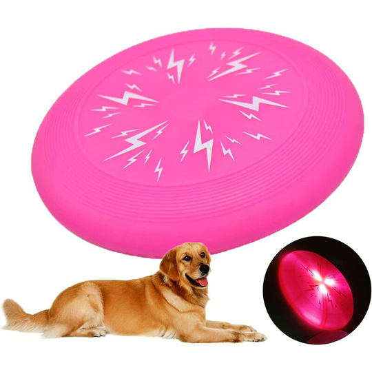 Deckon - Dog Frisbee Shine Throwing Disc Puppy Flying Saucer Interactive Chew Toy Dogs For Training Games Catch And Play Outdoor Activity Pink 16cm