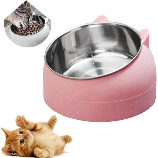 Cat Bowl, Tilted Stainless Steel Cat Bowl, Non-Slip Dog Cat Bowl, for Cat Puppies Hamsters Rabbits Small Animals