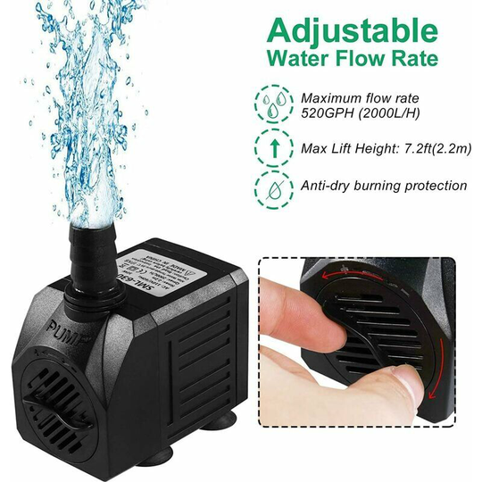 Qersta - Fountain Pump, 150GPH (8W 600L/H) Submersible Water Pump, Small Quiet Outdoor Fountain Pump with 3.3ft Hose (Inner Dia. x 1/2 Inch), 2