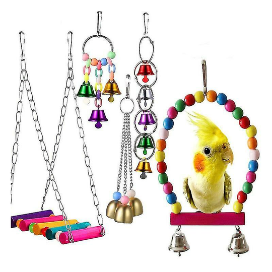 5 Pcs Pet Birds Parrot Toys Cage Hut Nest Bird Hammock Swing,bells Thsinde
